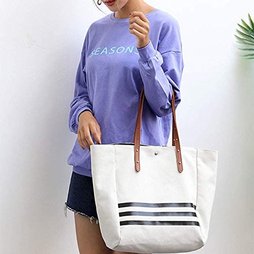 Bolsa a rayas en original y chic lienzo blanco Yunnxi y 3 rayas negras.