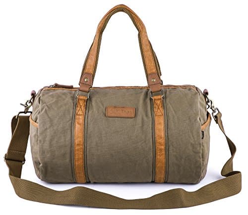 Bolsa deportiva de lona verde caqui.