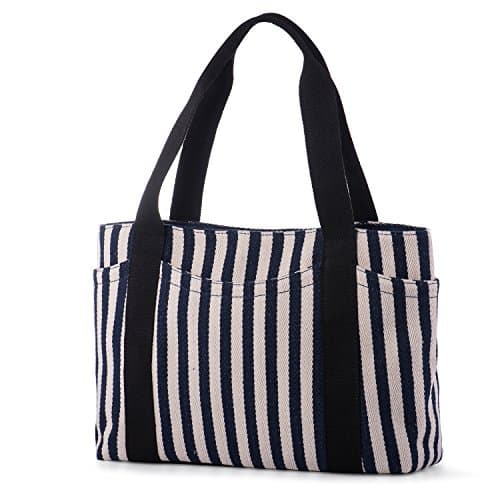 Gran bolso de rayas en lona blanca y azul marino de Larechor