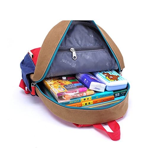 Mochila infantil de lona vintage roja y marrón