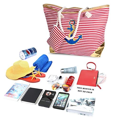 Original y femenino bolso de playa en lona a rayas