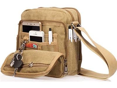 Bolsas de mensajería Tallas de lona, Bolsa de lona para hombres beige, Outreo