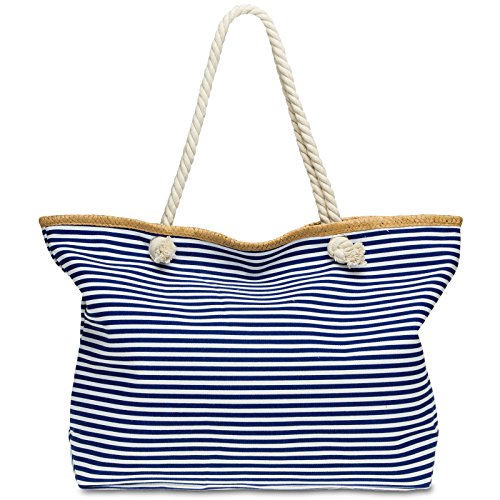 Bolsa de playa a rayas en lona y cuerda XXL, Caspar