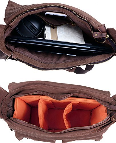 bolso de hombro bolso mensajero de lona marrón bolso mensajero con organizador de bolsa