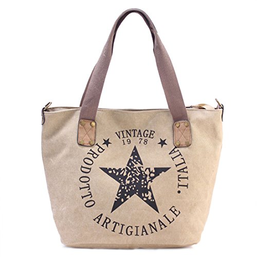 Bolso de mano de mujer en lona beige con estrella