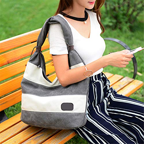 Bolso de rayas Road & Cool gris usado como bolso de mano en el hombro
