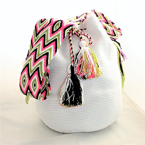 Bolso Wayuu colombiano hecho a mano con motivos tribales, de moda y colorido