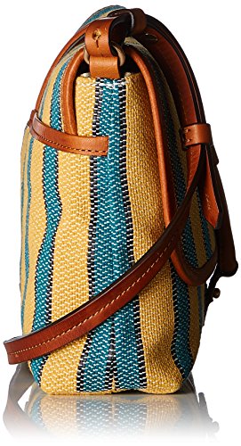 Bonito perfil para este bolso de lona a rayas azules en algodón y cuero marrón Vanessa Bruno