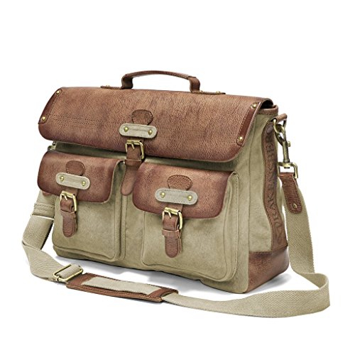 DRAKENSBERG Bolsas de mensajería de cuero beige y lona tamaño L, compartimento para portátil de 15".