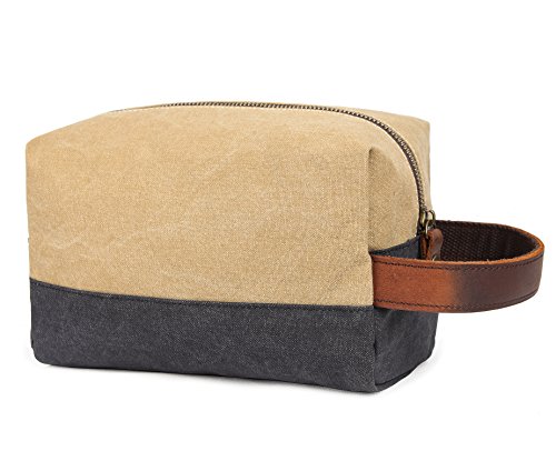El neceser de hombre de cuero y lona impermeable en beige y gris Evervanz