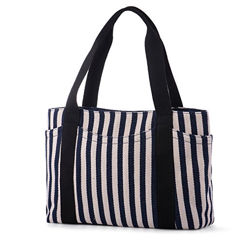 Gran bolso de rayas en lona blanca y azul marino de Larechor