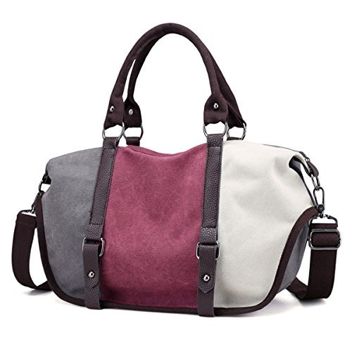 Gran bolso urbano de rayas tricolor para mujer con asas y correa para el hombro