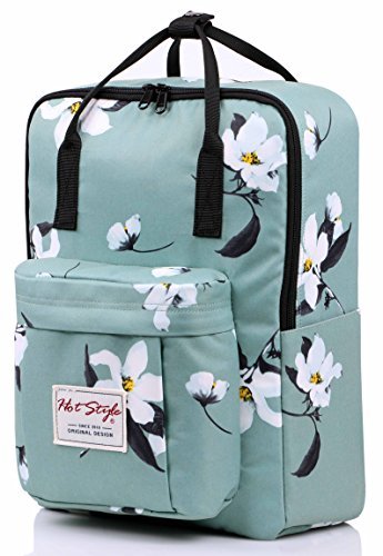 Mochila con asas de lona azul con flores impresas