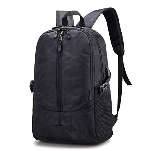 Mochila de hombre de camuflaje negro, discreta mochila de camuflaje negro con compartimento acolchado para el ordenador.