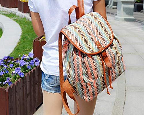 Mochila de lona a rayas de estilo vintage, en lona y cuero PU.