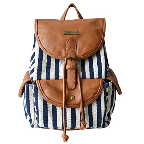 Mochila de rayas Lily Queen, rayas navales y bi-material para un estilo casual para masticar