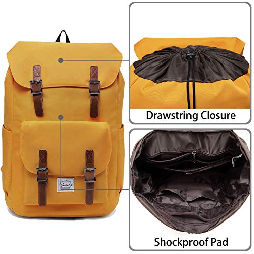 Mochila Vaschy de color amarillo mostaza con correas de cuero y correas acolchadas resistentes al agua.