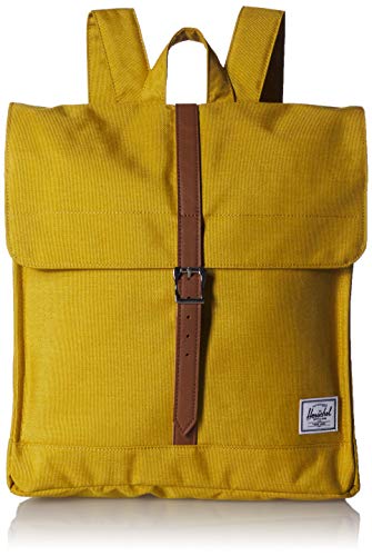 Mochila vintage Herschel amarillo mostaza con correa de cuero