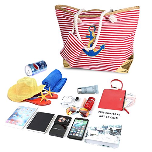 Original y femenino bolso de playa en lona a rayas