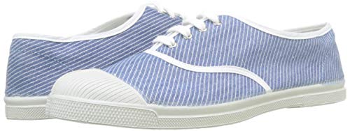 Zapatillas Bensimon en lona azul a rayas estilo marinero con cordones