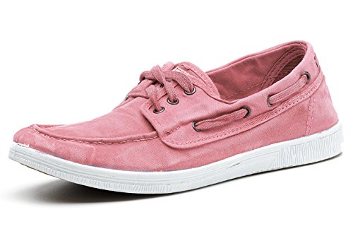 Zapato de barco de lona de algodón orgánico vegano Mundo Natural para hombres rosa