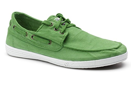 Zapato de barco vegano en lona de algodón orgánico Mundo Natural para hombres hierba verde