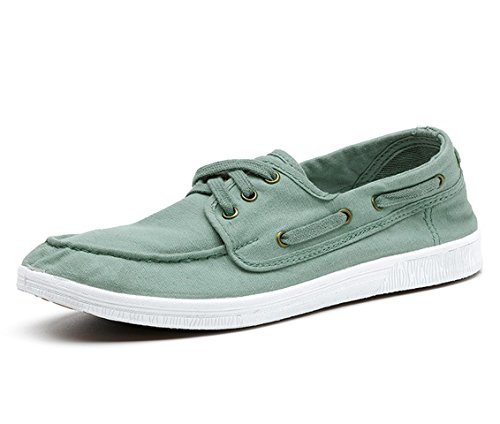 Zapatos de barco para hombres en lona de algodón orgánico Natural World verde azul